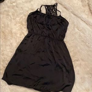 Black crochet back dress